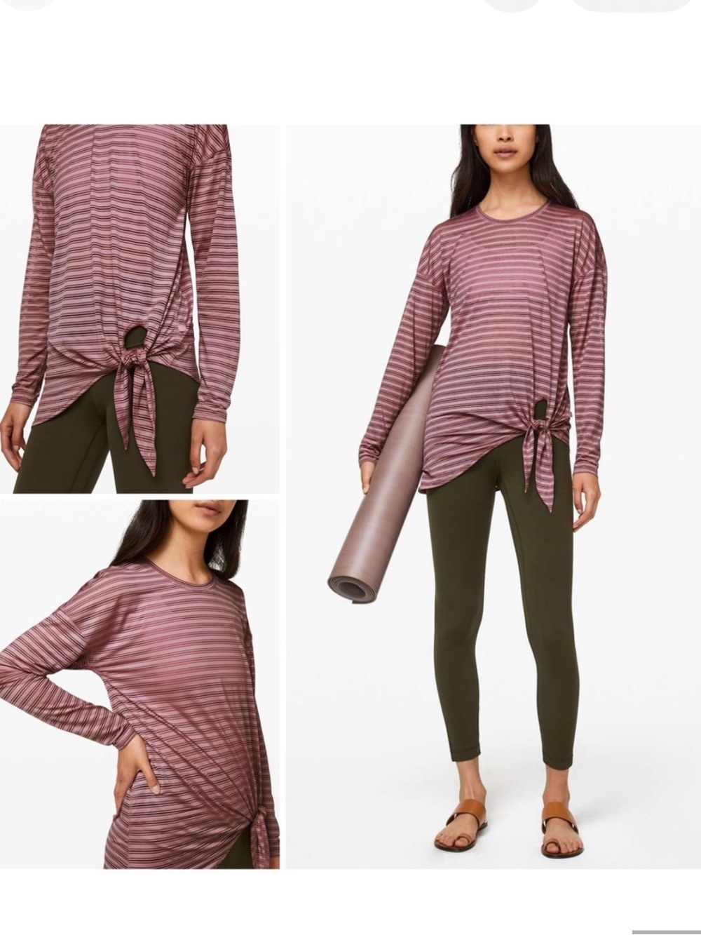 lululemon athletica Striped Tie-Front Top in Mauve and Dusty Rose